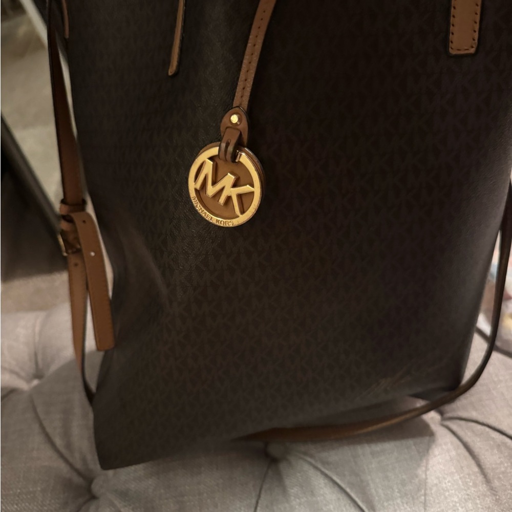 Michael Kors Brown Leather Tote with Gold Medallion